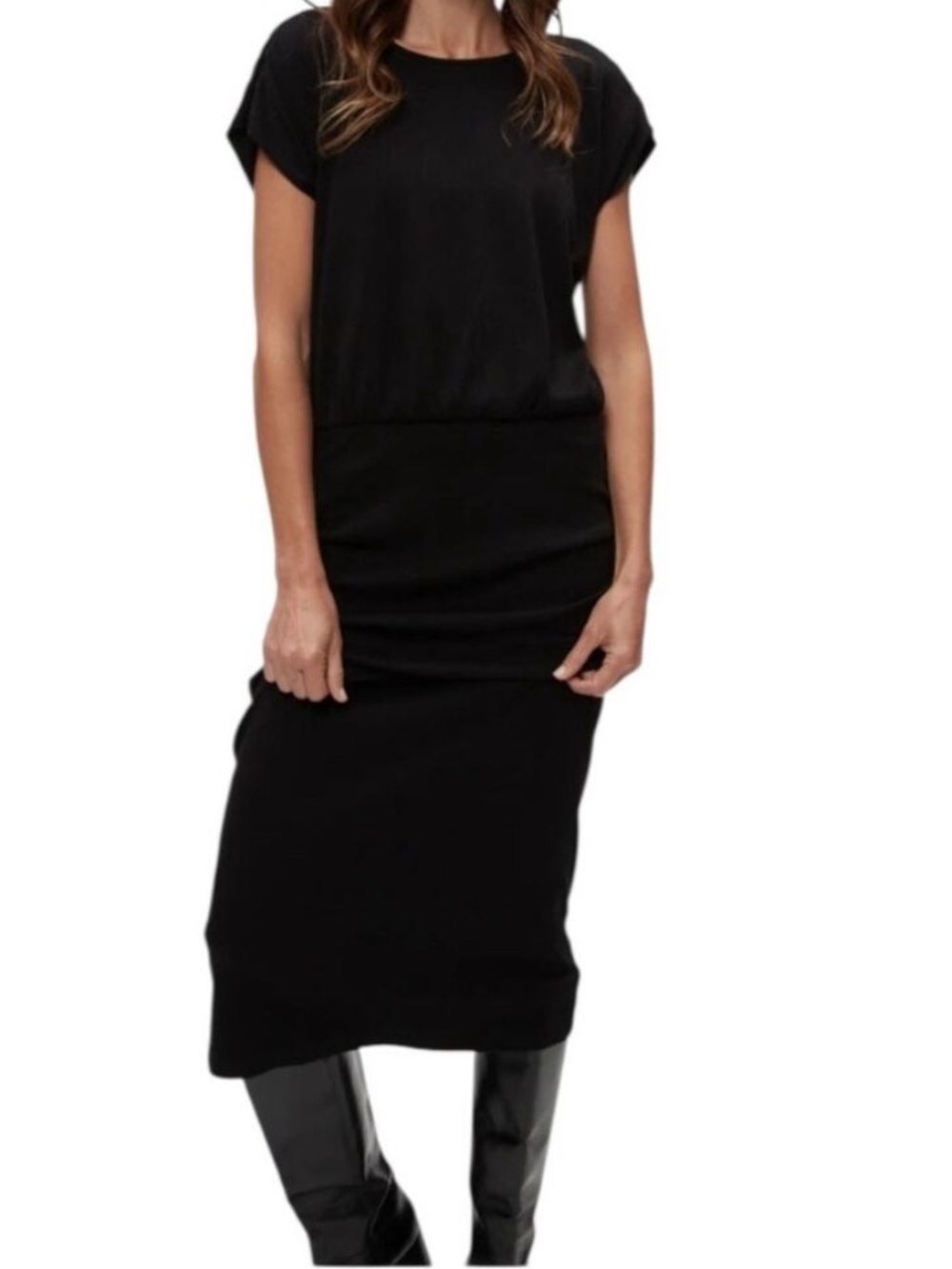 MICHAEL STARS ruched power shoulder pippa Hannah midi Black large NWT